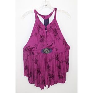 Free People Layered Magenta Floral Print Sleeveless Blouse Women's Size Large